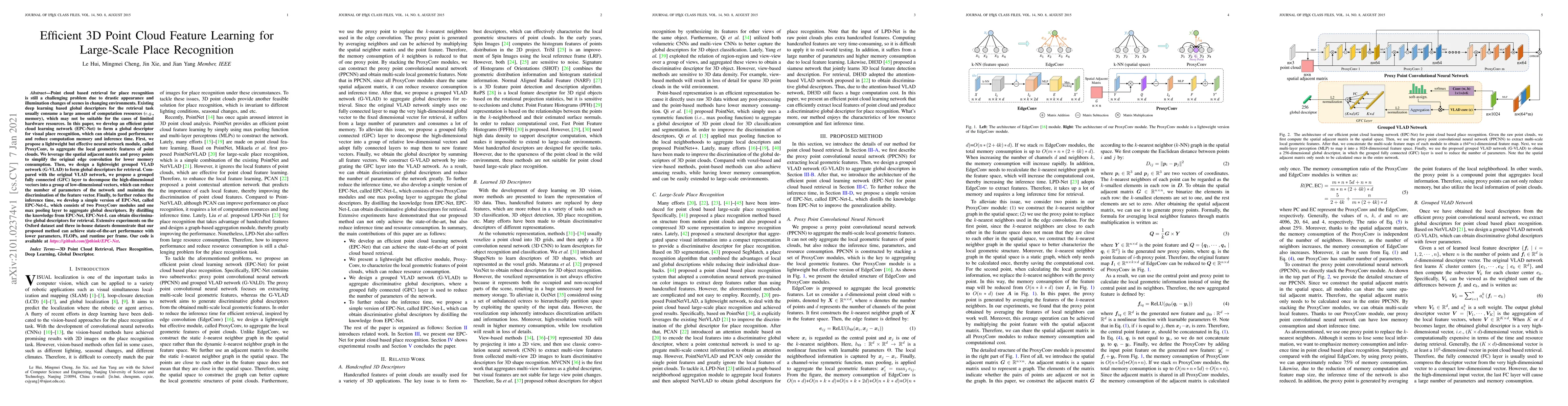 Thumbnail for Efficient 3D Point Cloud Feature Learning for Large-Scale Place
  Recognition