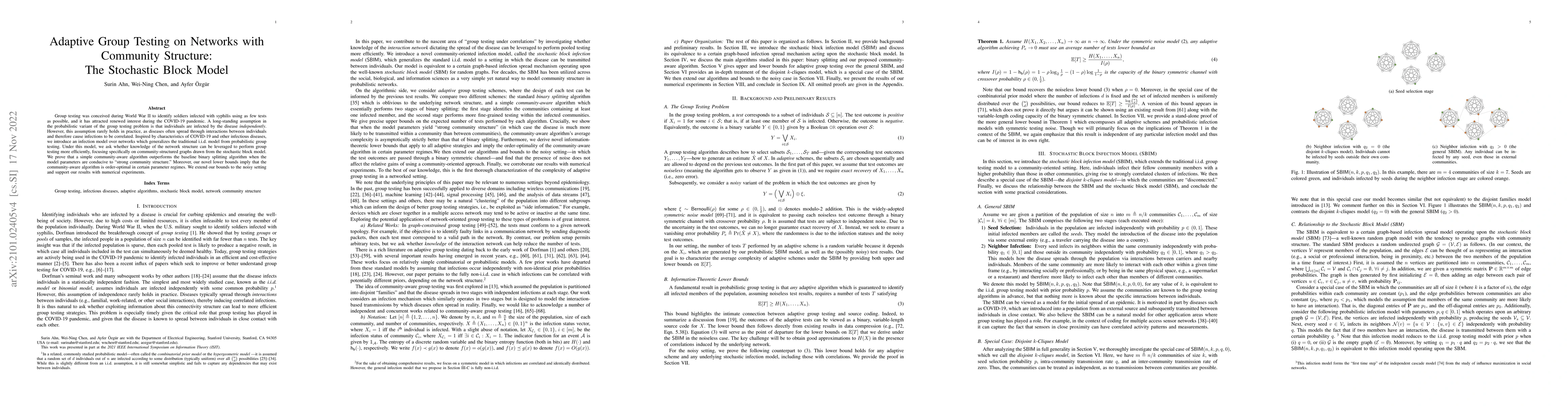 Thumbnail for Adaptive Group Testing on Networks with Community Structure: The
  Stochastic Block Model