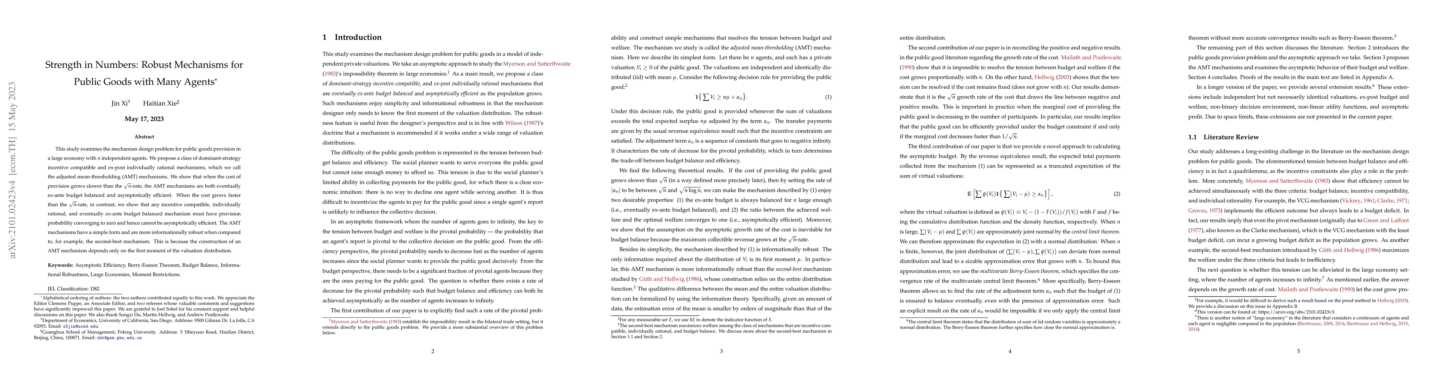 Thumbnail for Strength in Numbers: Robust Mechanisms for Public Goods with Many Agents