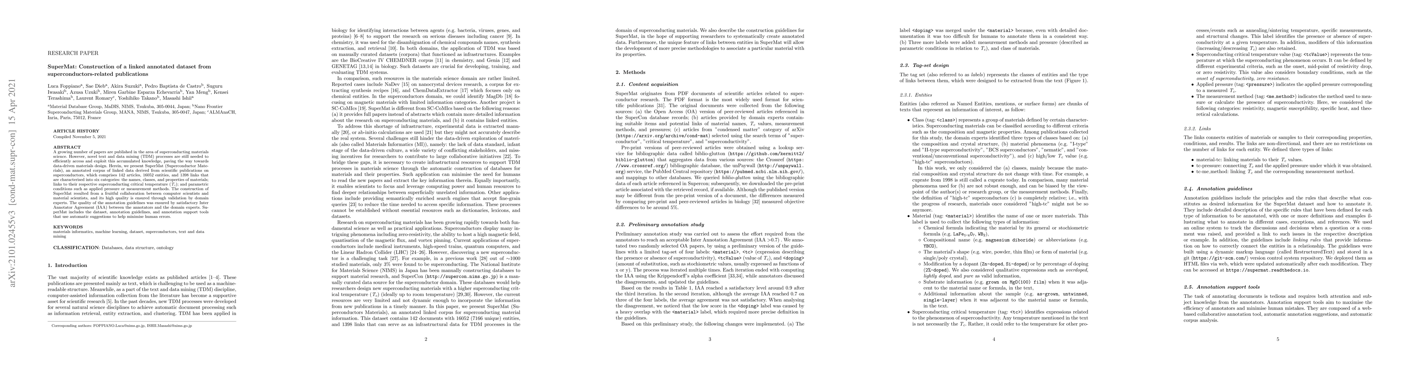 Thumbnail for SuperMat: Construction of a linked annotated dataset from
  superconductors-related publications