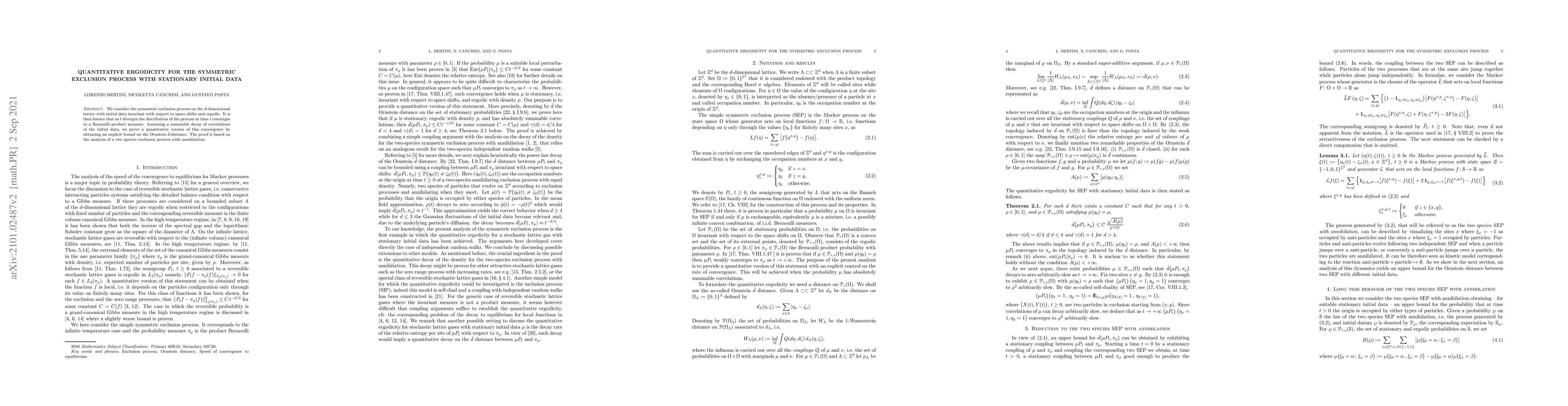 Thumbnail for Quantitative ergodicity for the symmetric exclusion process with
  stationary initial data