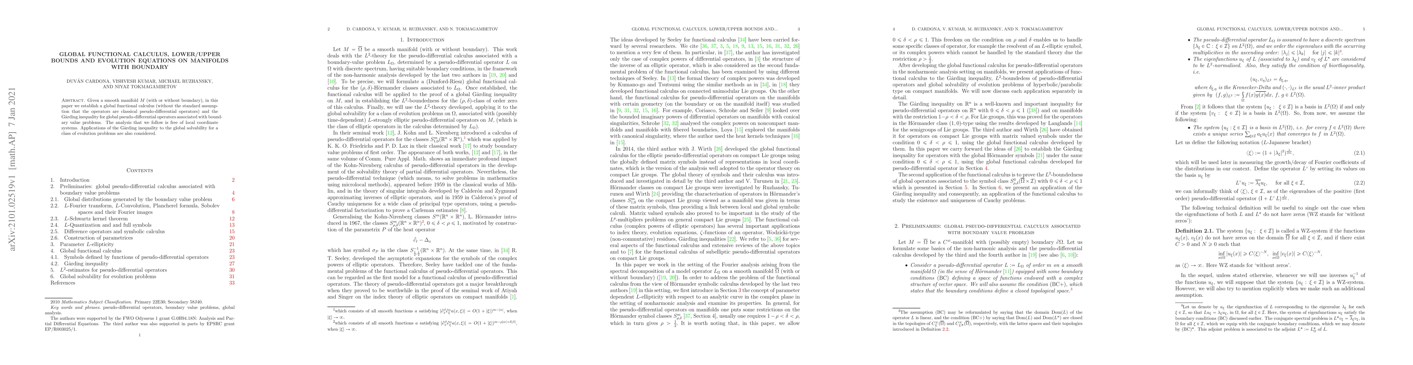 Thumbnail for Global Functional calculus, lower/upper bounds and evolution equations
  on manifolds with boundary
