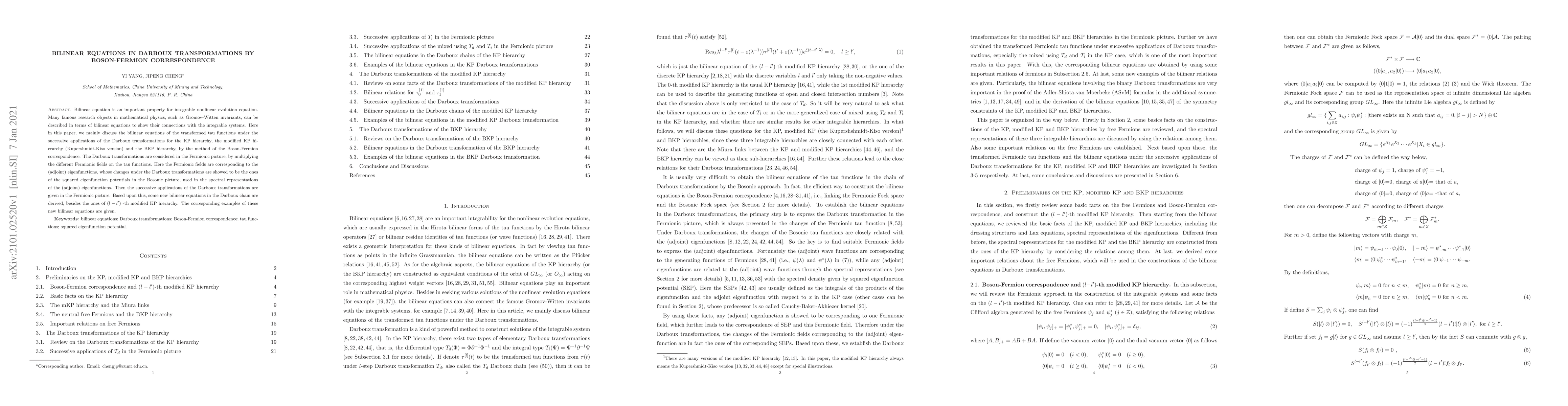 Thumbnail for Bilinear equations in Darboux transformations by Boson-Fermion
  correspondence