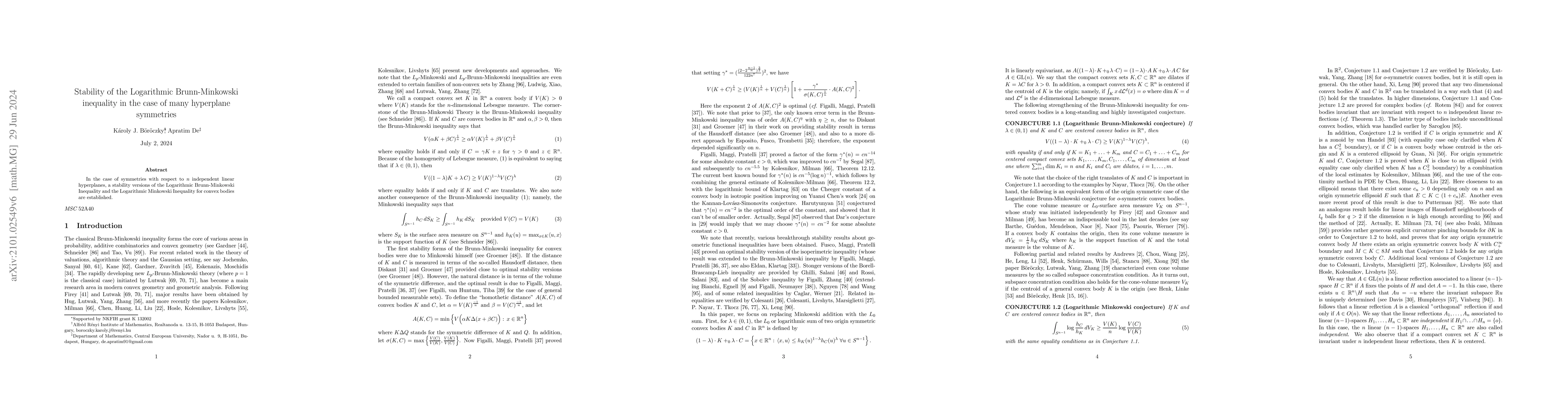 Thumbnail for Stability of the log-Brunn-Minkowski inequality in the case of many
  hyperplane symmetries