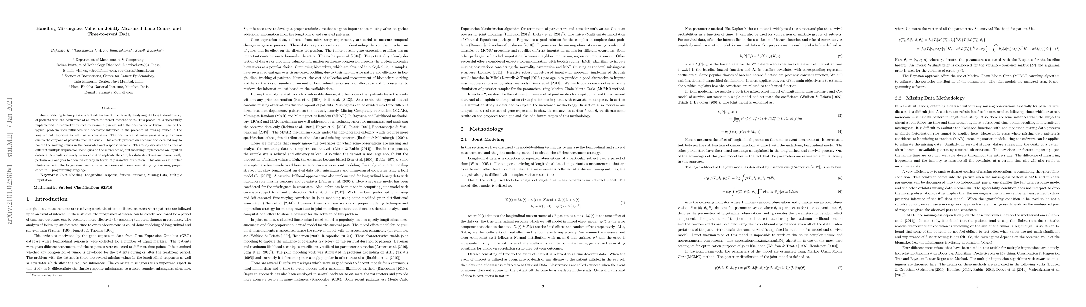 Thumbnail for Handling Missingness Value on Jointly Measured Time-Course and
  Time-to-event Data