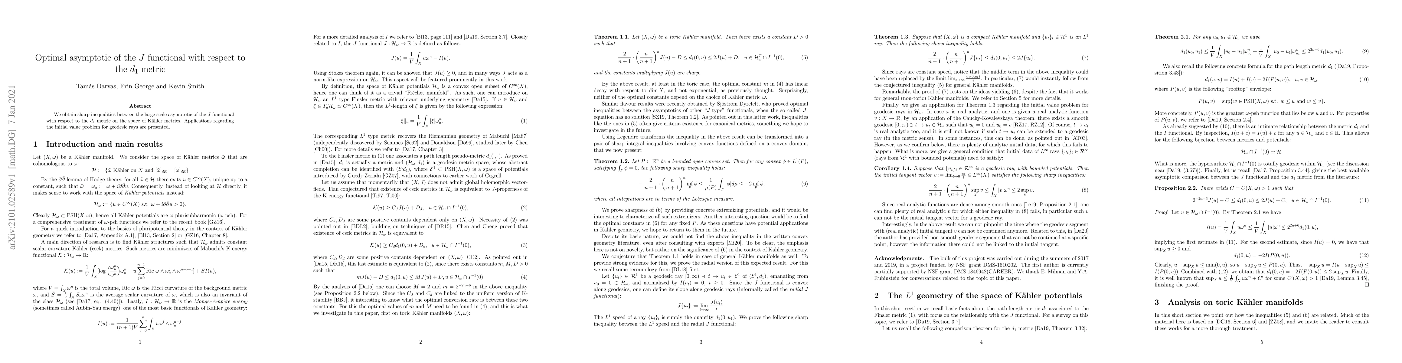 Thumbnail for Optimal asymptotic of the $J$ functional with respect to the $d_1$
  metric