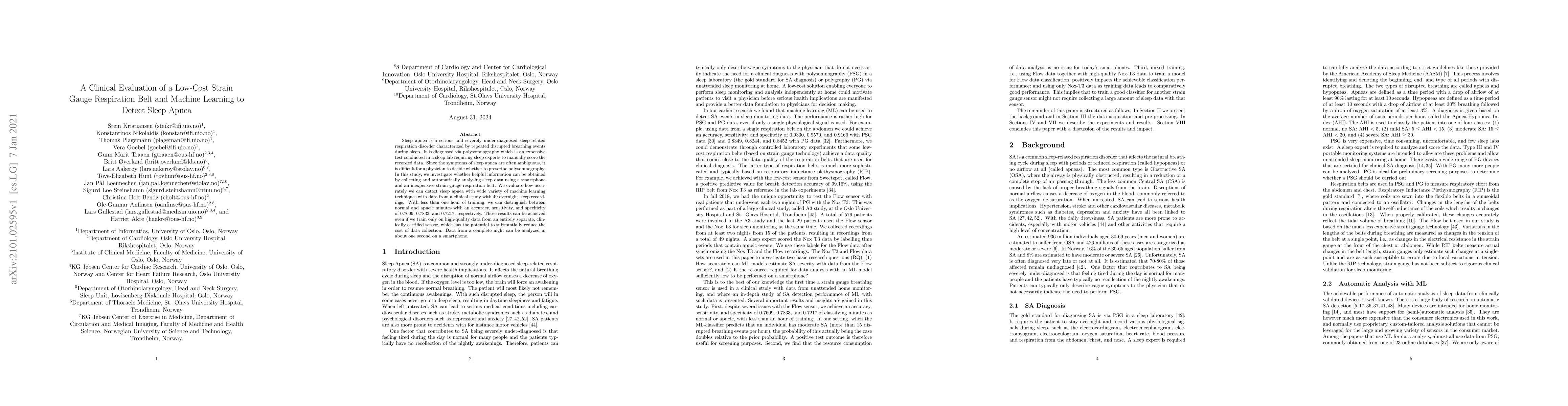 Thumbnail for A Clinical Evaluation of a Low-Cost Strain Gauge Respiration Belt and
  Machine Learning to Detect Sleep Apnea