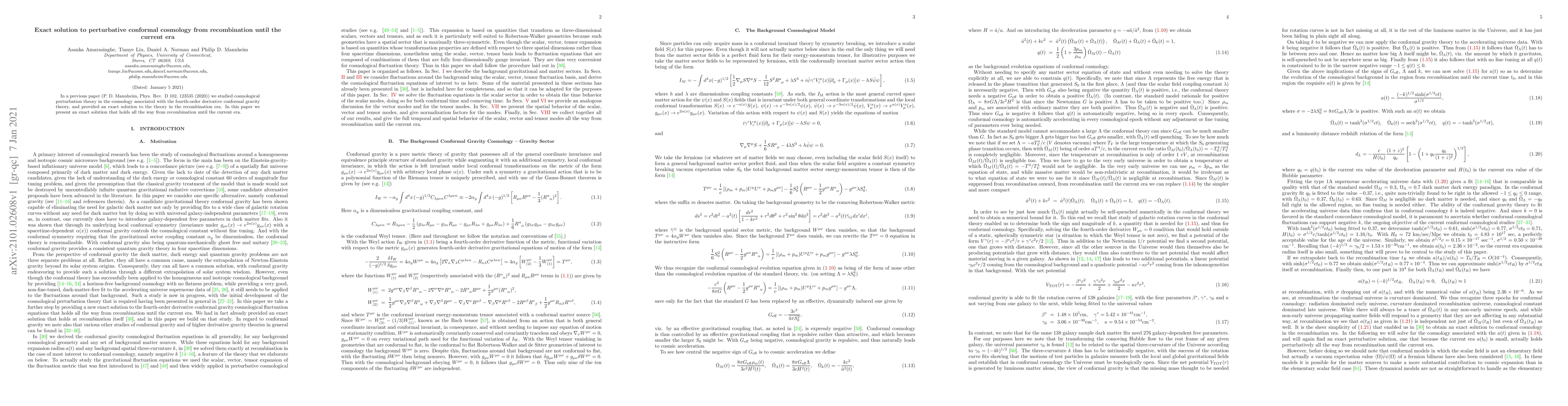 Thumbnail for Exact solution to perturbative conformal cosmology from recombination
  until the current era