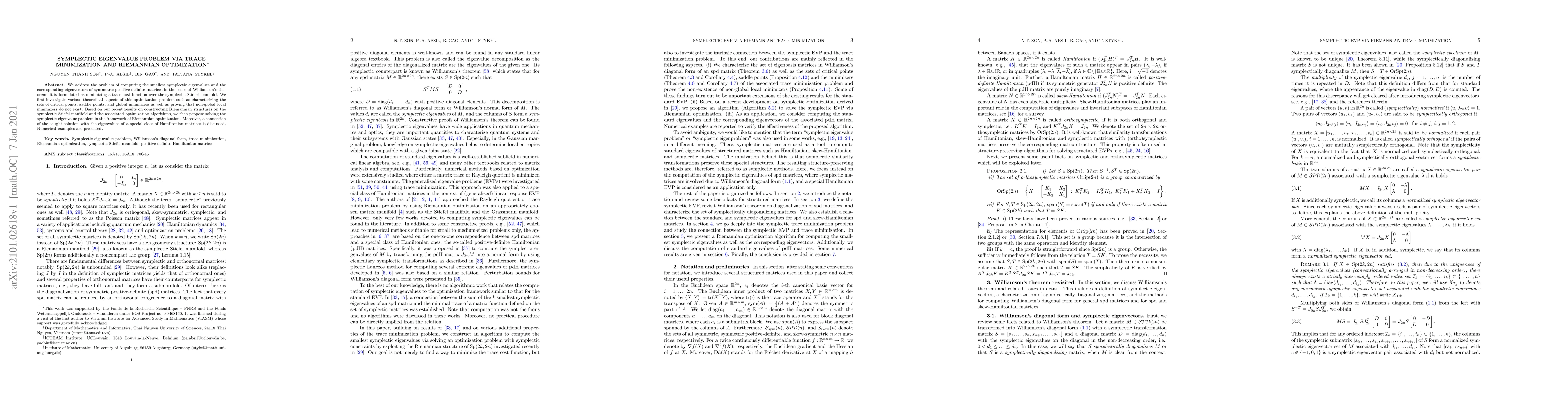 Thumbnail for Symplectic eigenvalue problem via trace minimization and Riemannian
  optimization