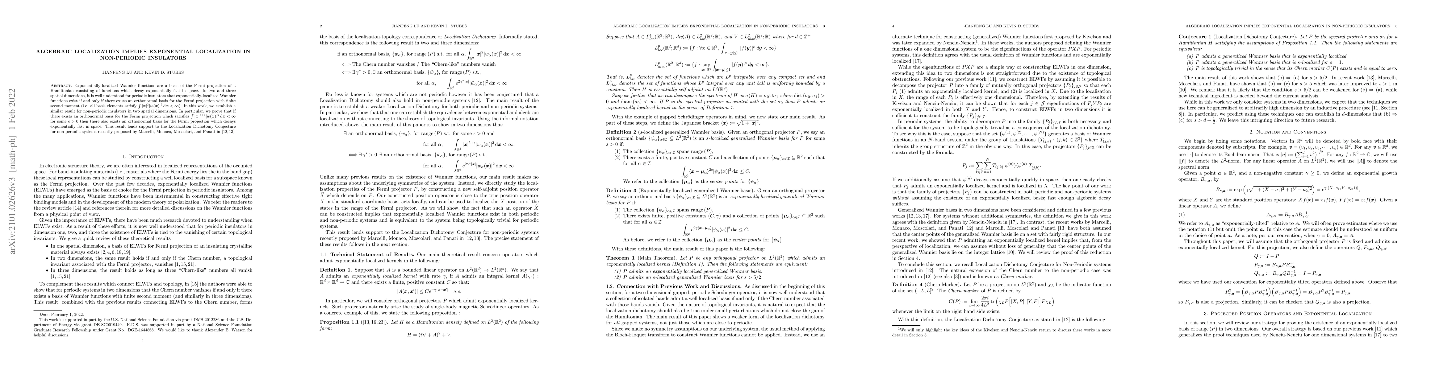 Thumbnail for Algebraic localization implies exponential localization in non-periodic
  insulators