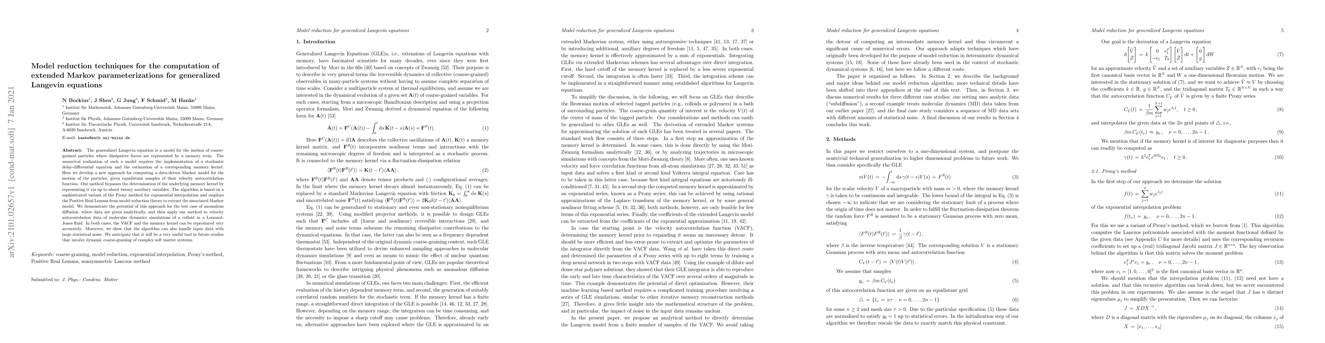 Thumbnail for Model reduction techniques for the computation of extended Markov
  parameterizations for generalized Langevin equations