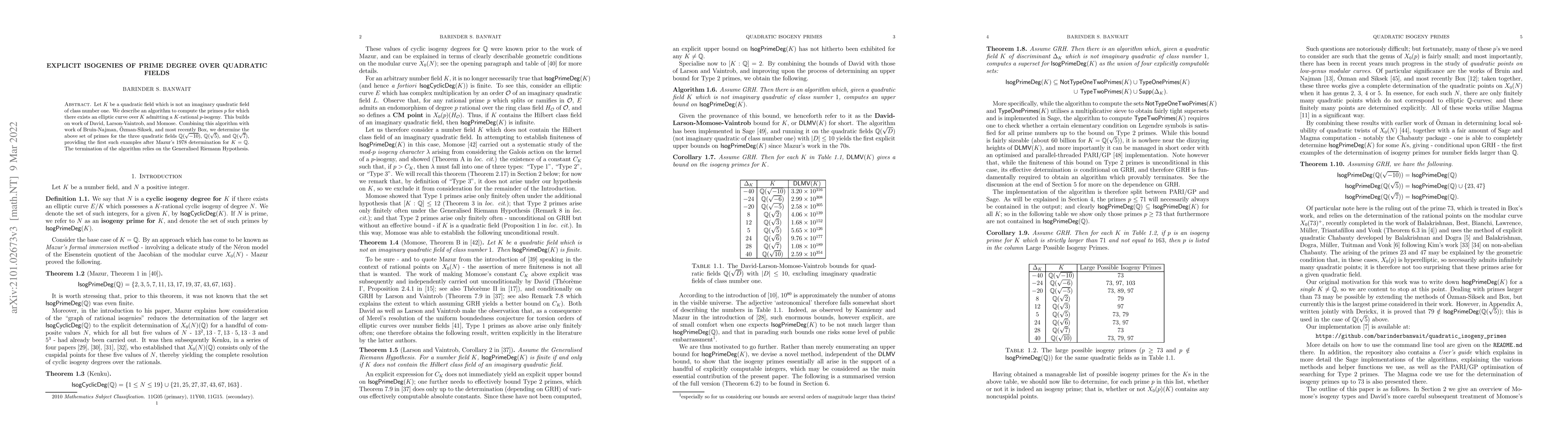 Thumbnail for Explicit isogenies of prime degree over quadratic fields