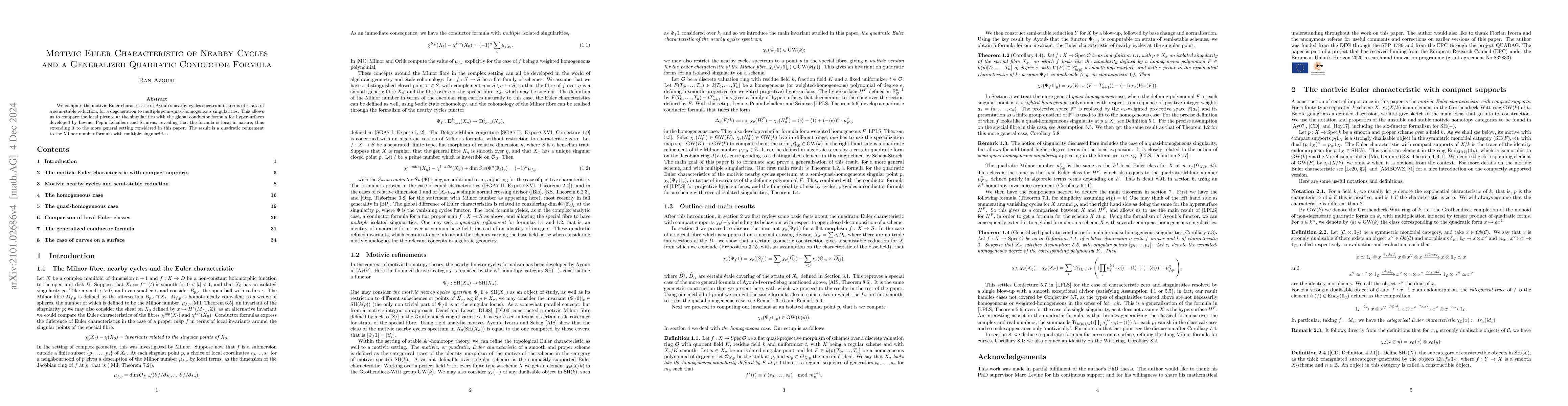 Thumbnail for Motivic Euler Characteristic of Nearby Cycles and a Generalized
  Quadratic Conductor Formula
