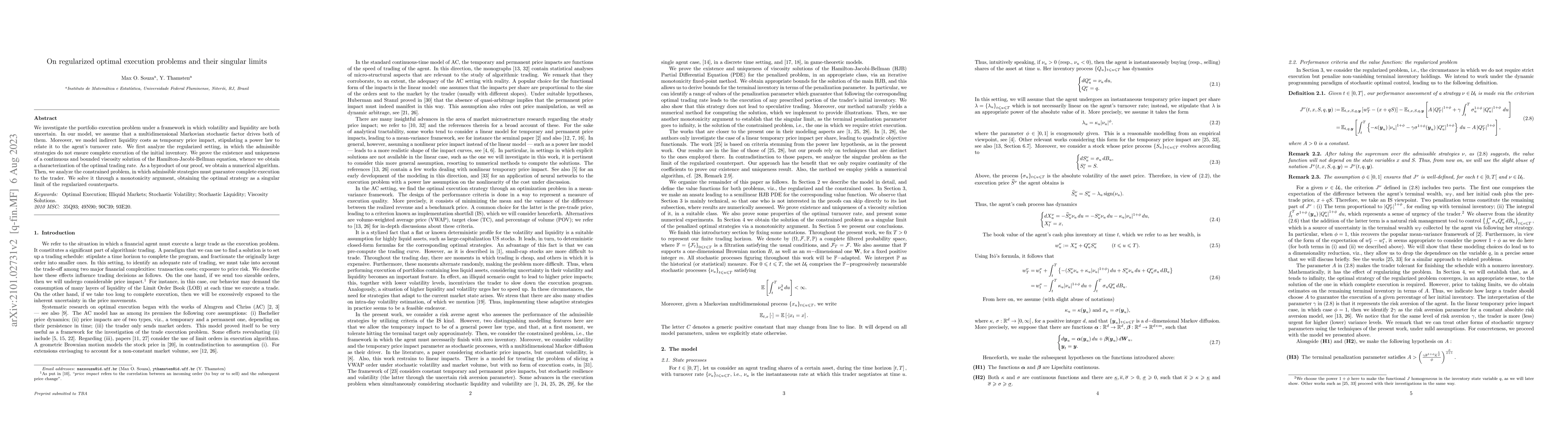 Thumbnail for On regularized optimal execution problems and their singular limits