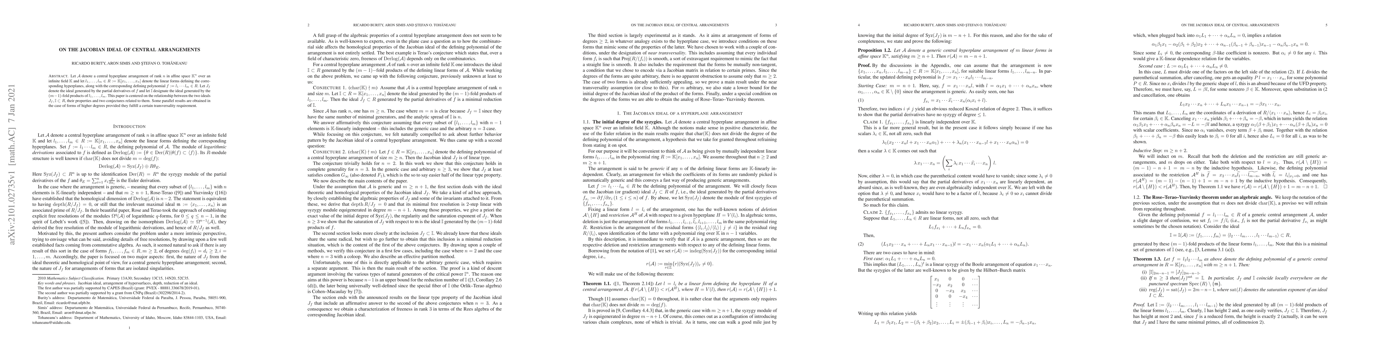 Thumbnail for On the Jacobian ideal of central arrangements