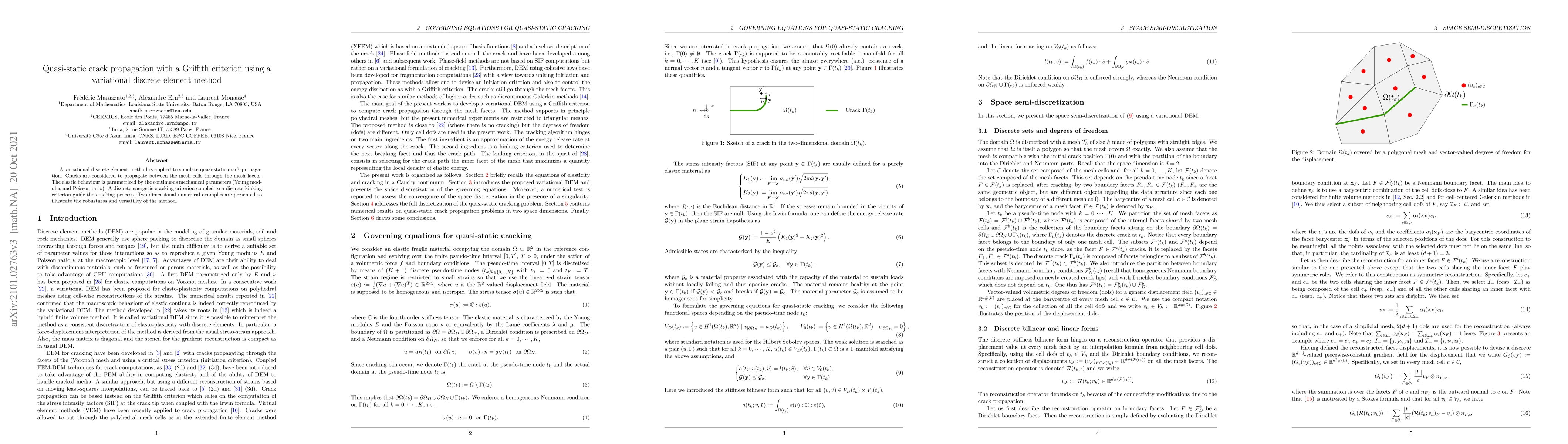 Thumbnail for Quasi-static crack propagation with a Griffith criterion using a
  variational discrete element method