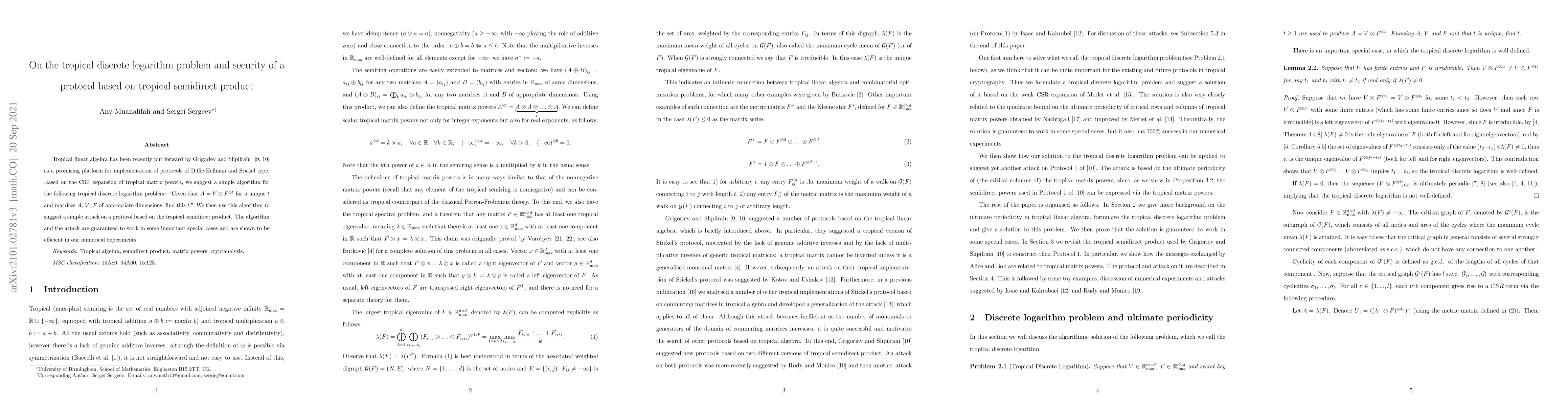 Thumbnail for On the tropical discrete logarithm problem and security of a protocol
  based on tropical semidirect product