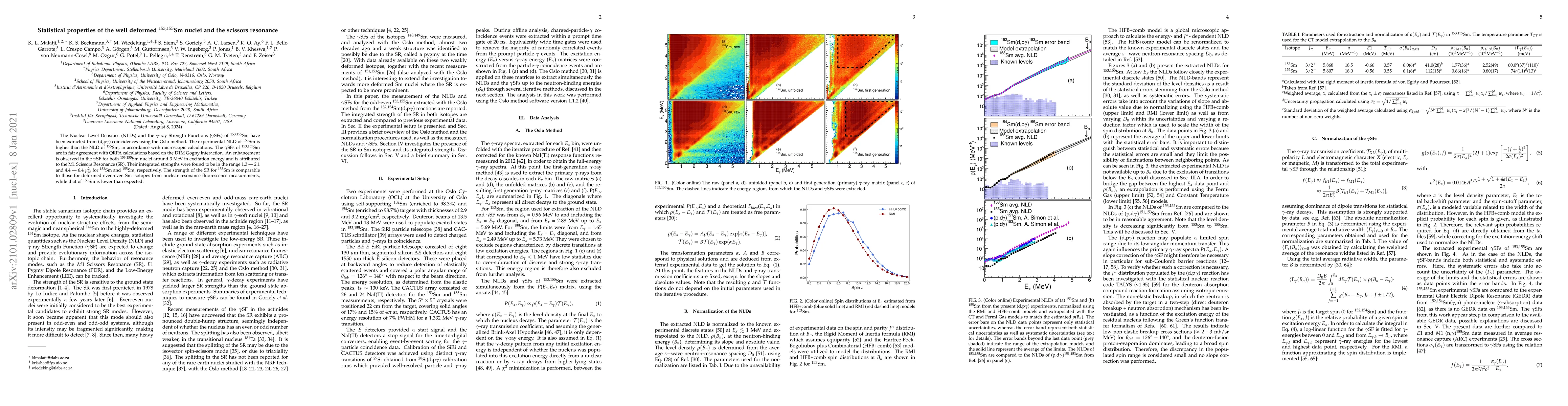 Thumbnail for Statistical properties of the well deformed $^{153,155}$Sm nuclei and
  the scissors resonance