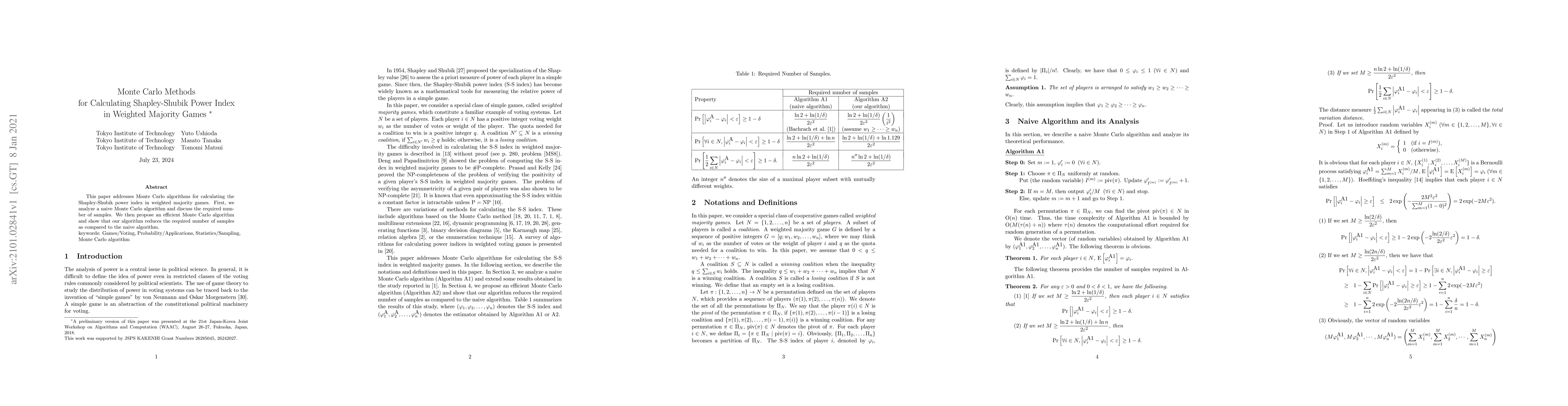 Thumbnail for Monte Carlo Methods for Calculating Shapley-Shubik Power Index in
  Weighted Majority Games