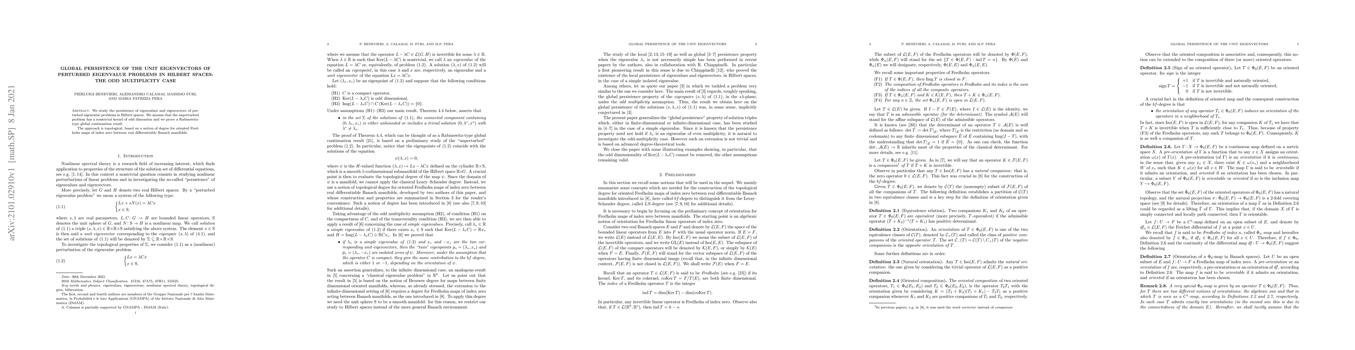 Thumbnail for Global persistence of the unit eigenvectors of perturbed eigenvalue
  problems in Hilbert spaces: the odd multiplicity case