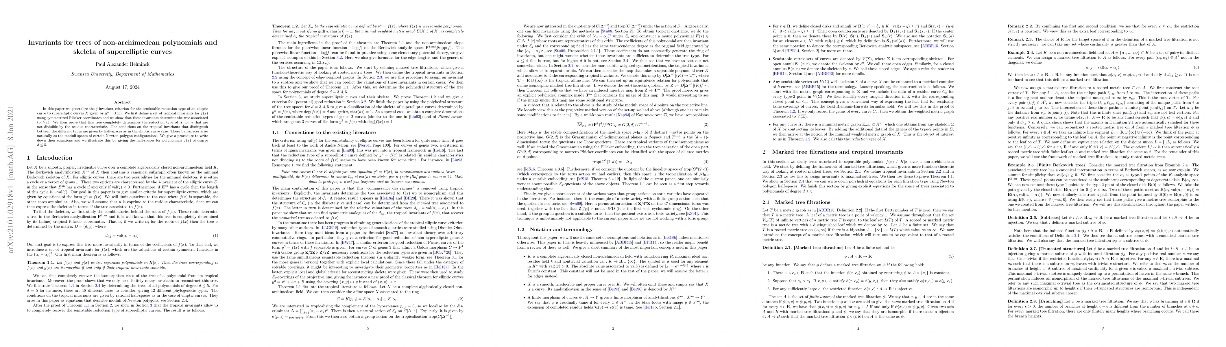 Thumbnail for Invariants for trees of non-archimedean polynomials and skeleta of
  superelliptic curves