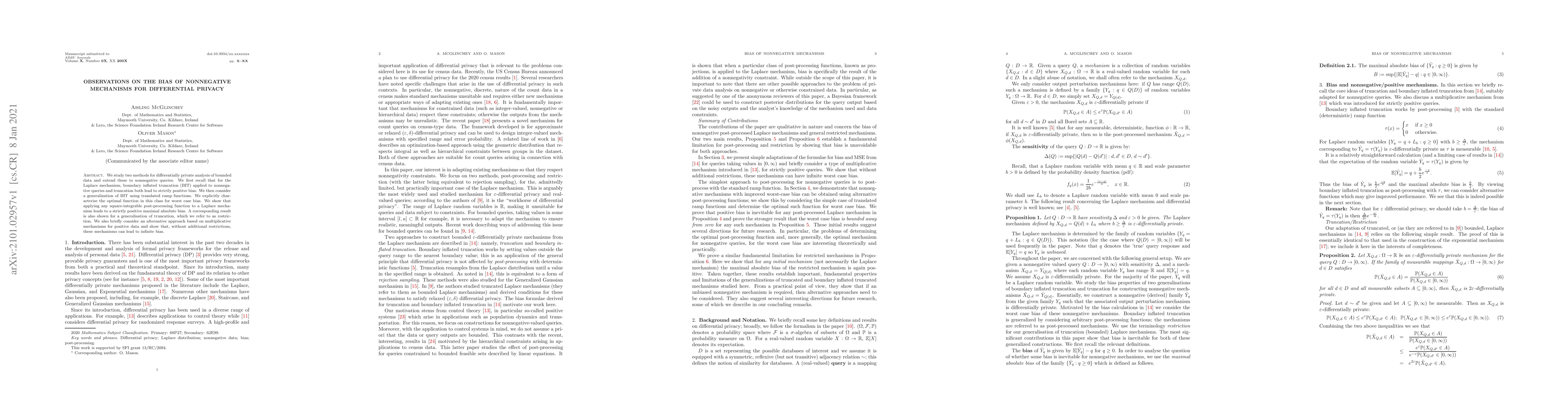 Thumbnail for Observations on the Bias of Nonnegative Mechanisms for Differential
  Privacy