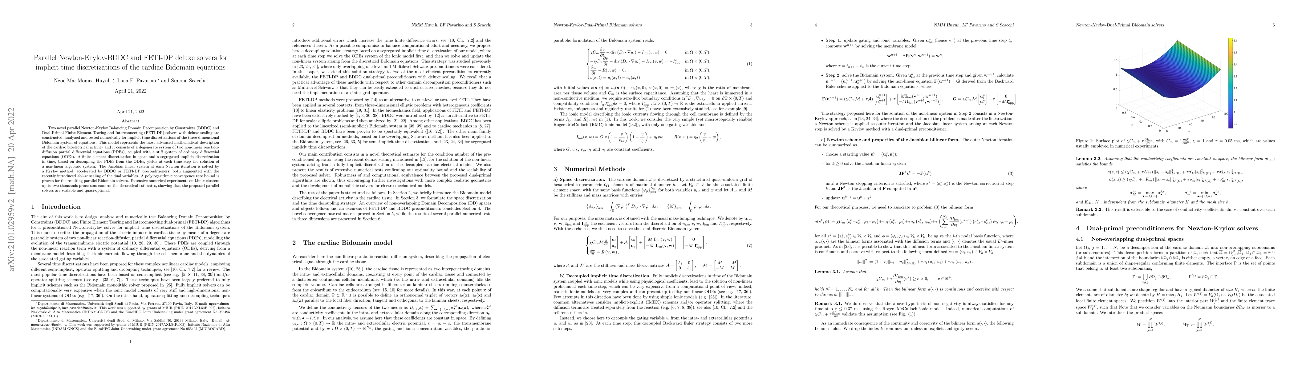 Thumbnail for Parallel Newton-Krylov-BDDC and FETI-DP deluxe solvers for implicit time
  discretizations of the cardiac Bidomain equations