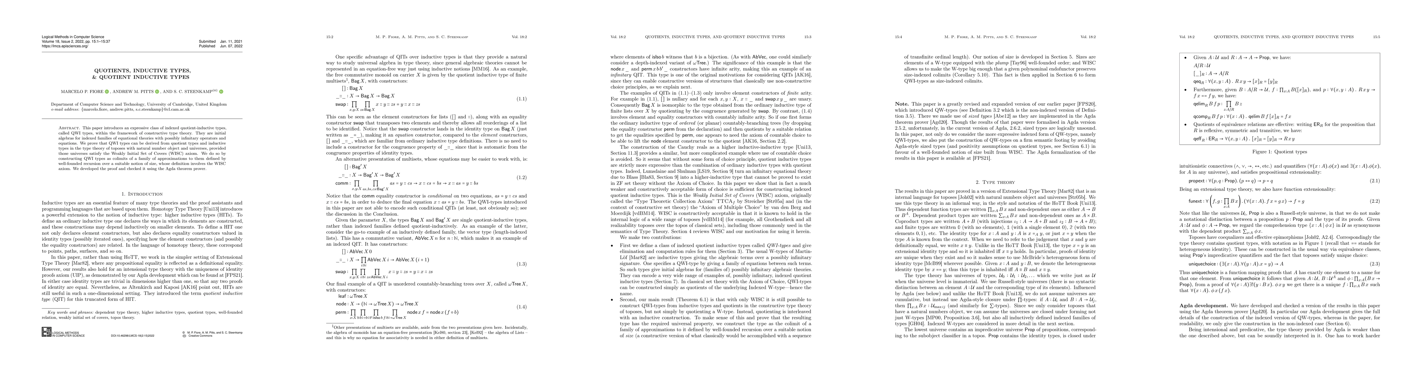 Thumbnail for Quotients, inductive types, and quotient inductive types