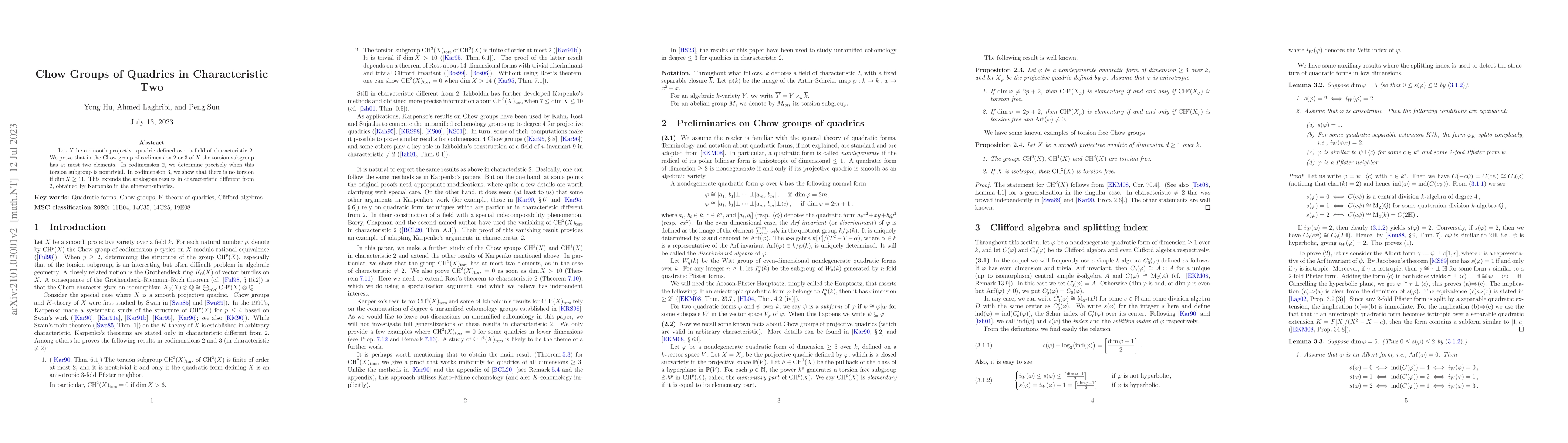 Thumbnail for Chow Groups of Quadrics in Characteristic Two