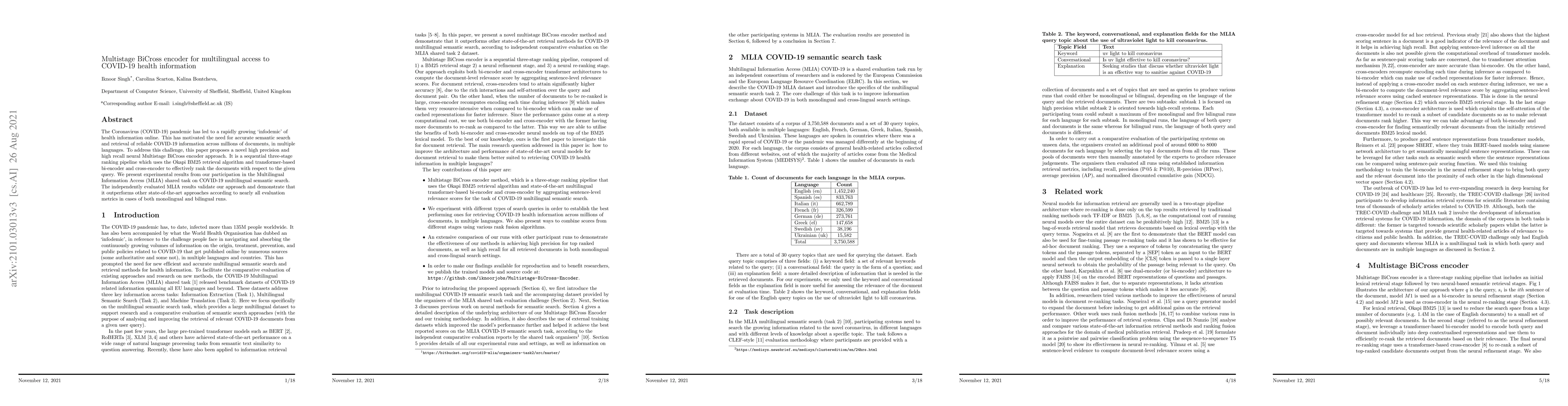 Thumbnail for Multistage BiCross encoder for multilingual access to COVID-19 health
  information