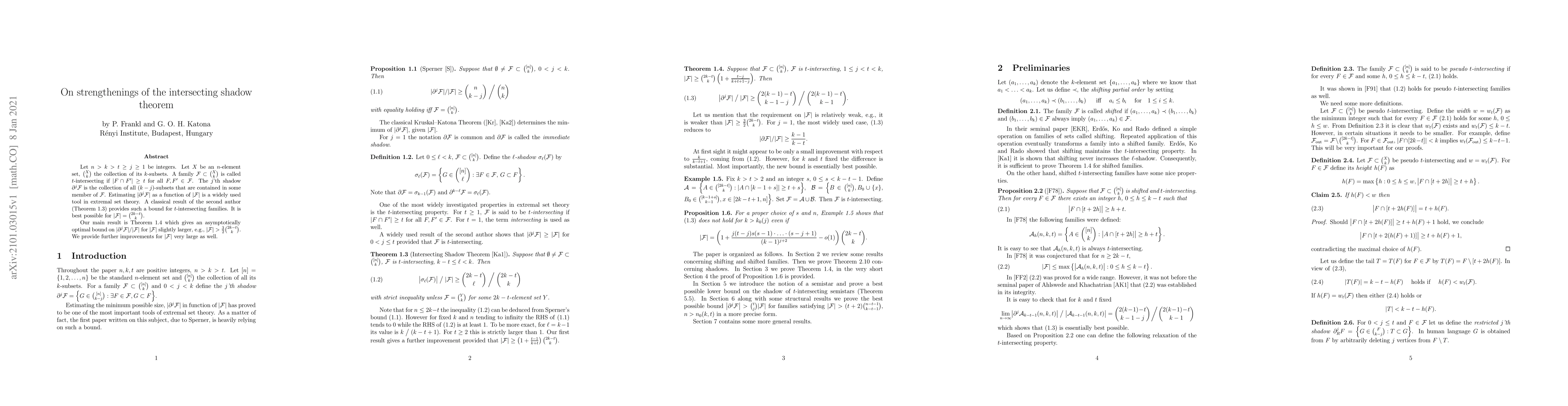 Thumbnail for On strengthenings of the intersecting shadow theorem