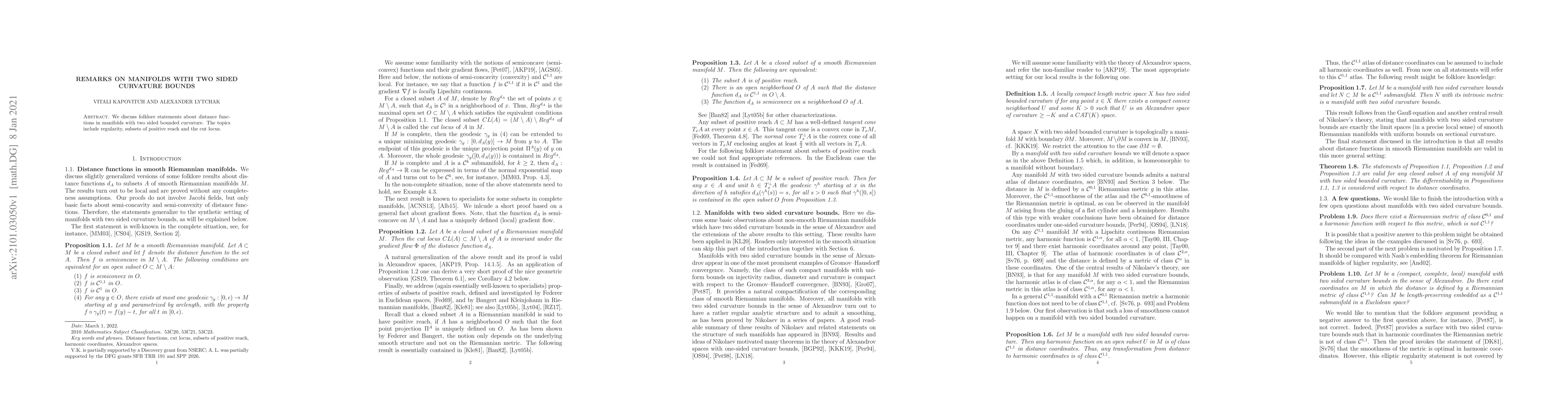 Thumbnail for Remarks on manifolds with two sided curvature bounds