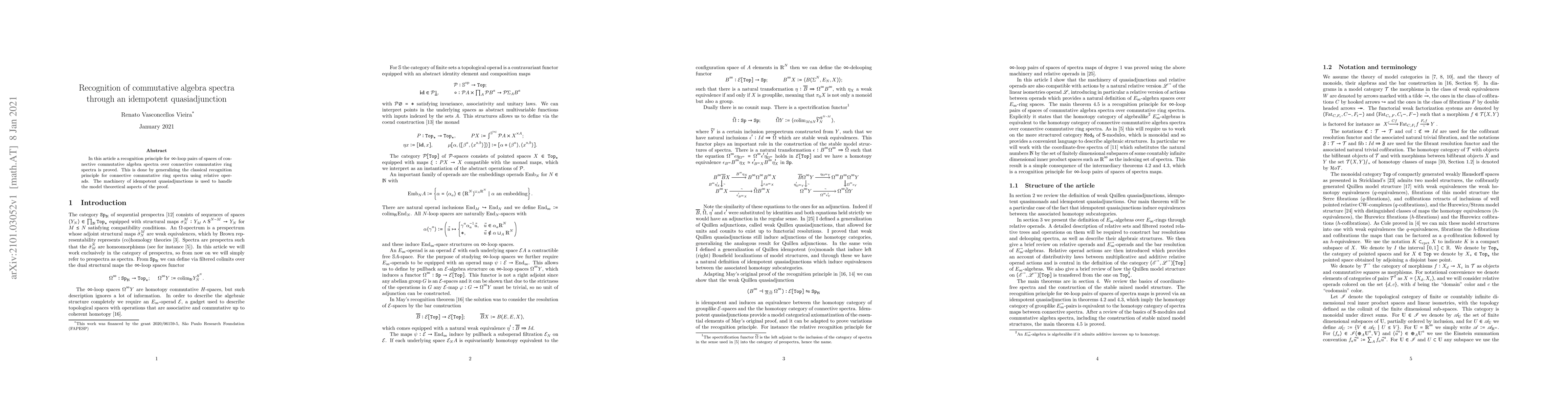 Thumbnail for Recognition of commutative algebra spectra through an idempotent
  quasiadjunction