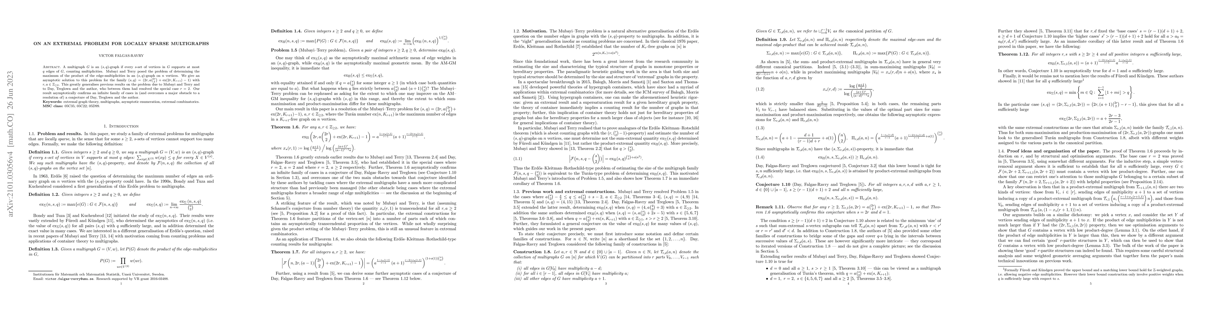 Thumbnail for On an extremal problem for locally sparse multigraphs
