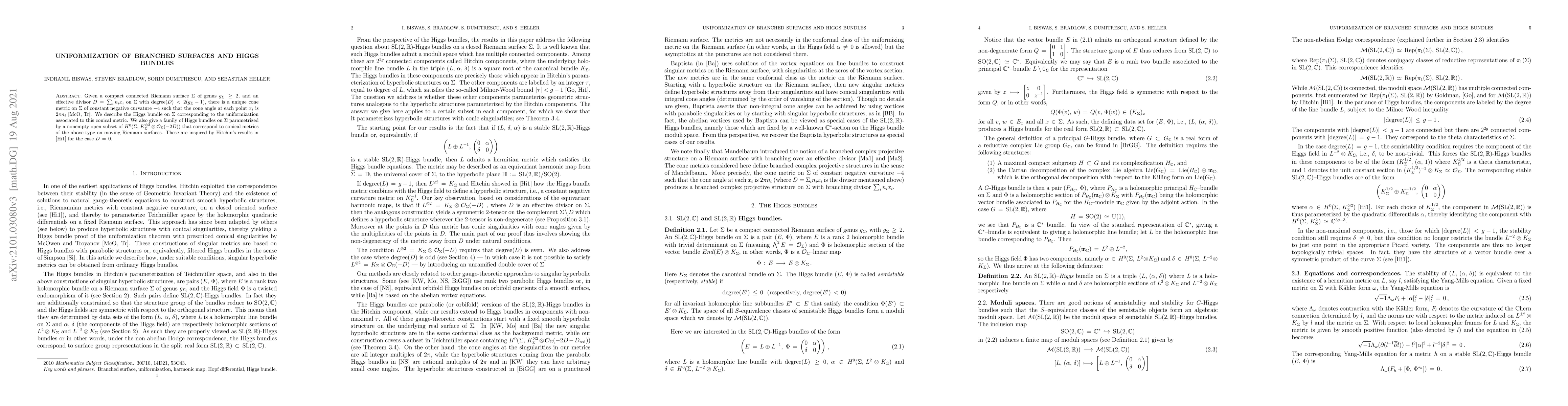 Thumbnail for Uniformization of branched surfaces and Higgs bundles