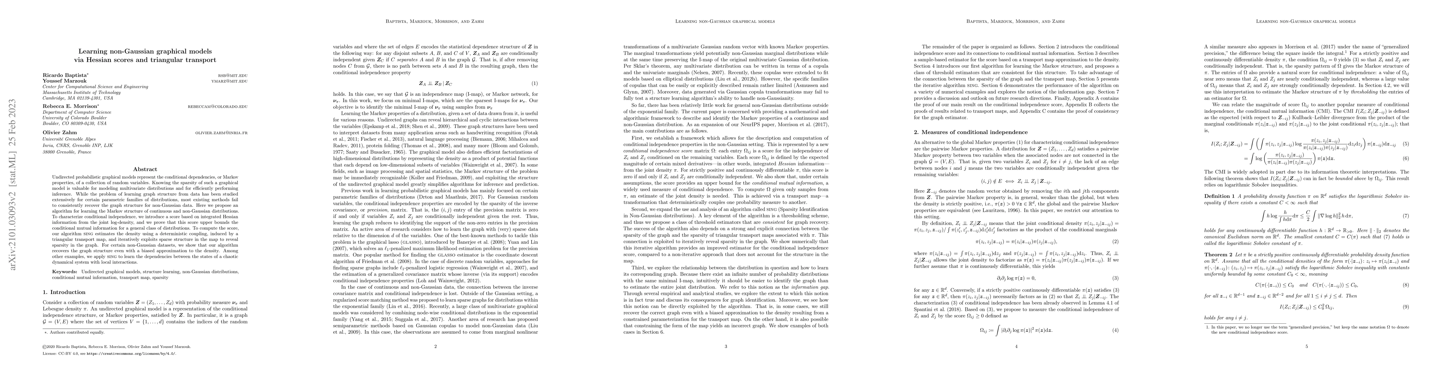 Thumbnail for Learning non-Gaussian graphical models via Hessian scores and triangular
  transport
