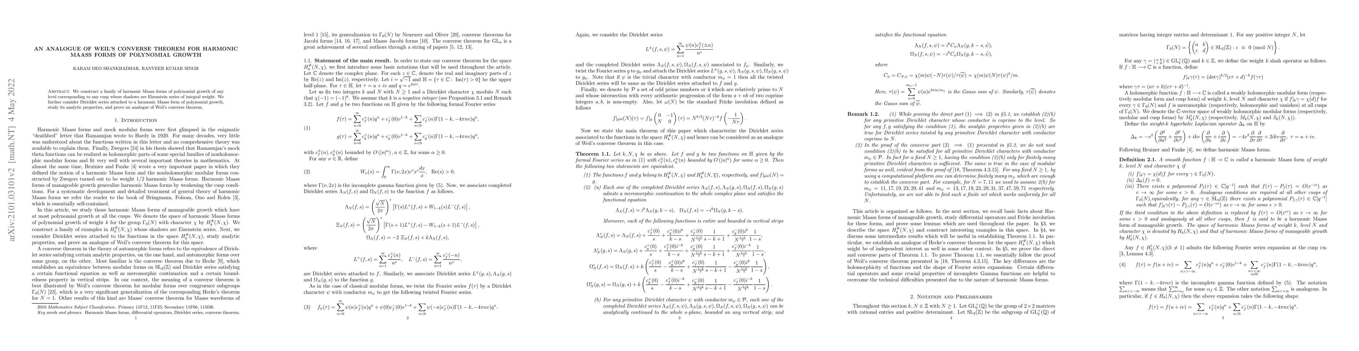 Thumbnail for An Analogue of Weil's Converse Theorem for Harmonic Maass Forms of
  Polynomial Growth