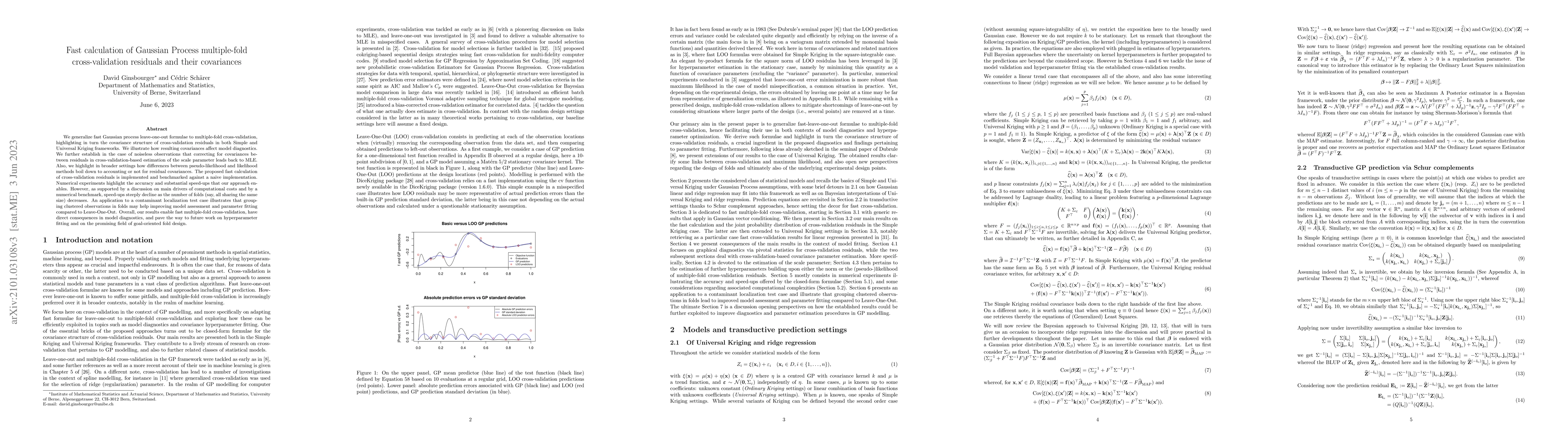 Thumbnail for Fast calculation of Gaussian Process multiple-fold cross-validation
  residuals and their covariances