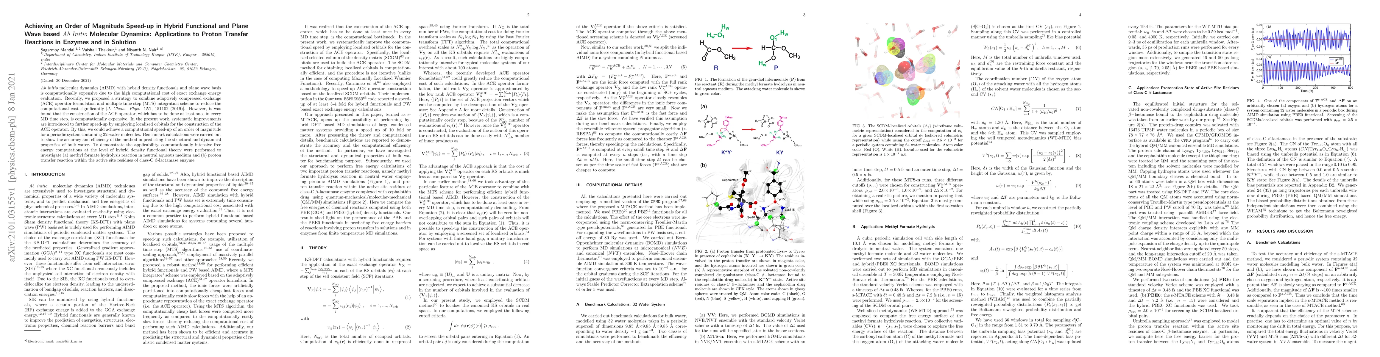 Thumbnail for Achieving an Order of Magnitude Speed-up in Hybrid Functional and Plane
  Wave based Ab Initio Molecular Dynamics: Applications to Proton Transfer
  Reactions in Enzymes and in Solution