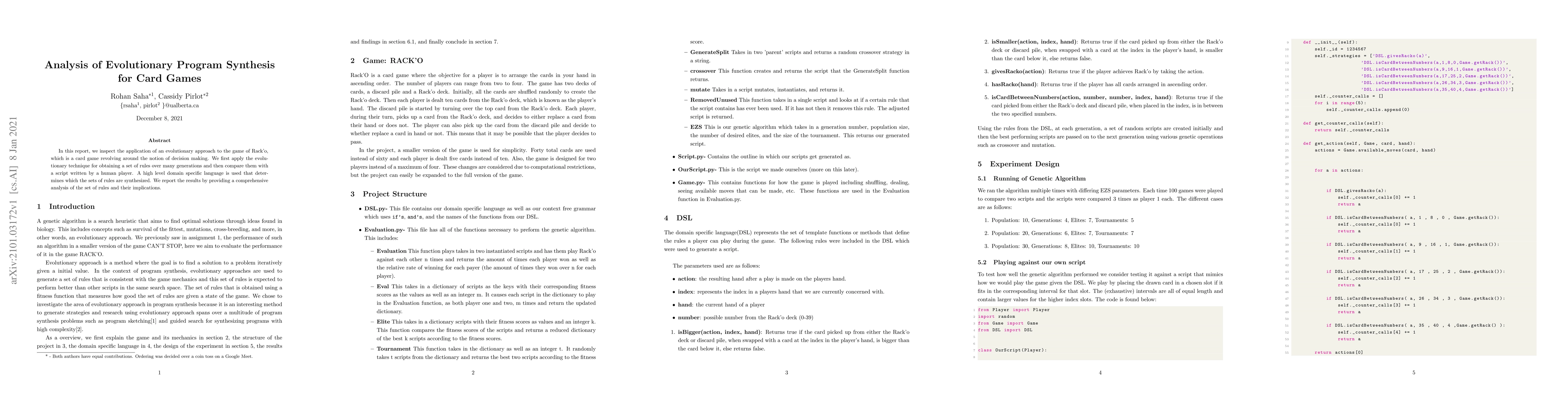 Thumbnail for Analysis of Evolutionary Program Synthesis for Card Games