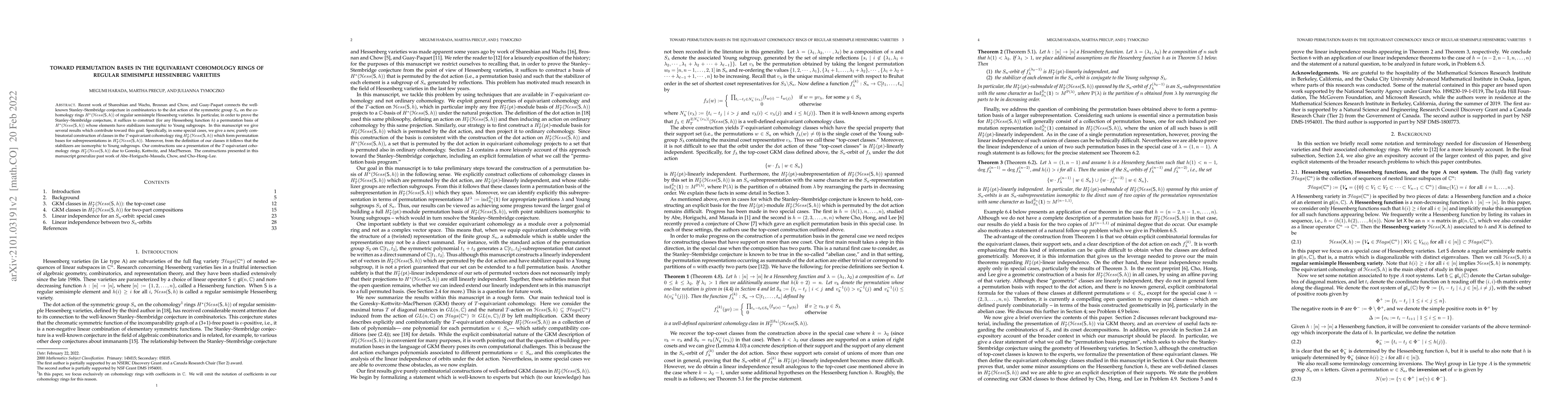 Thumbnail for Toward permutation bases in the equivariant cohomology rings of regular
  semisimple Hessenberg varieties