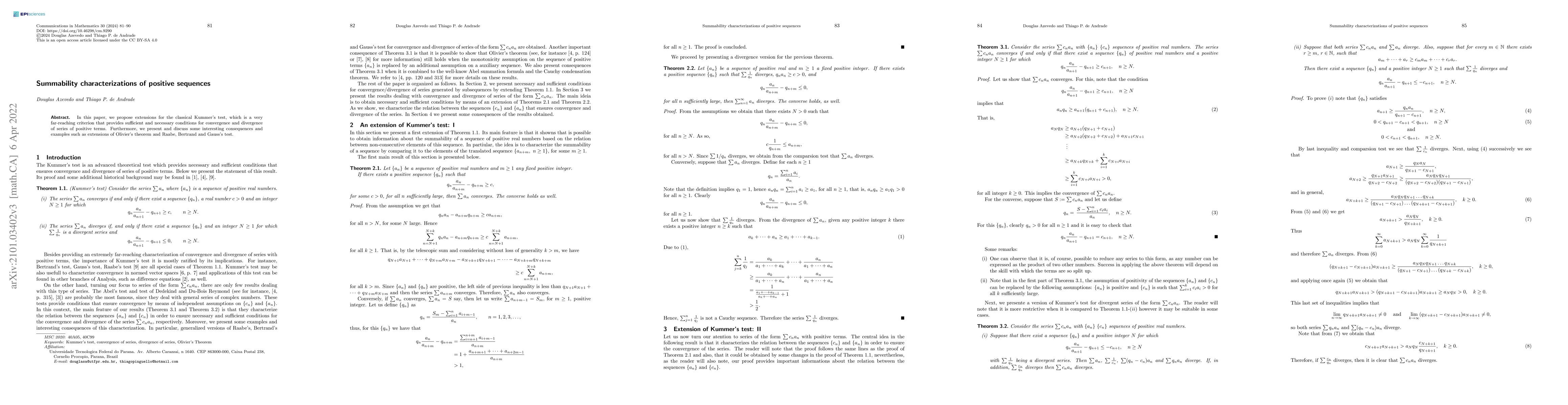 Thumbnail for Summability characterizations of positive sequences
