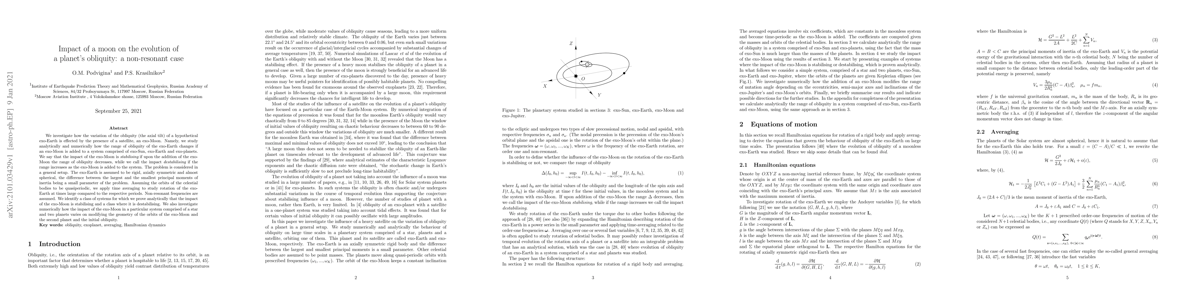 Thumbnail for Impact of a moon on the evolution of a planet's obliquity: a
  non-resonant case