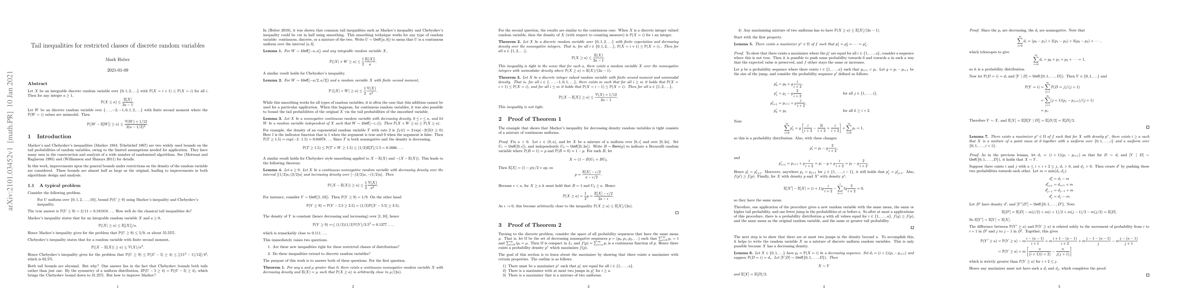 Thumbnail for Tail inequalities for restricted classes of discrete random variables