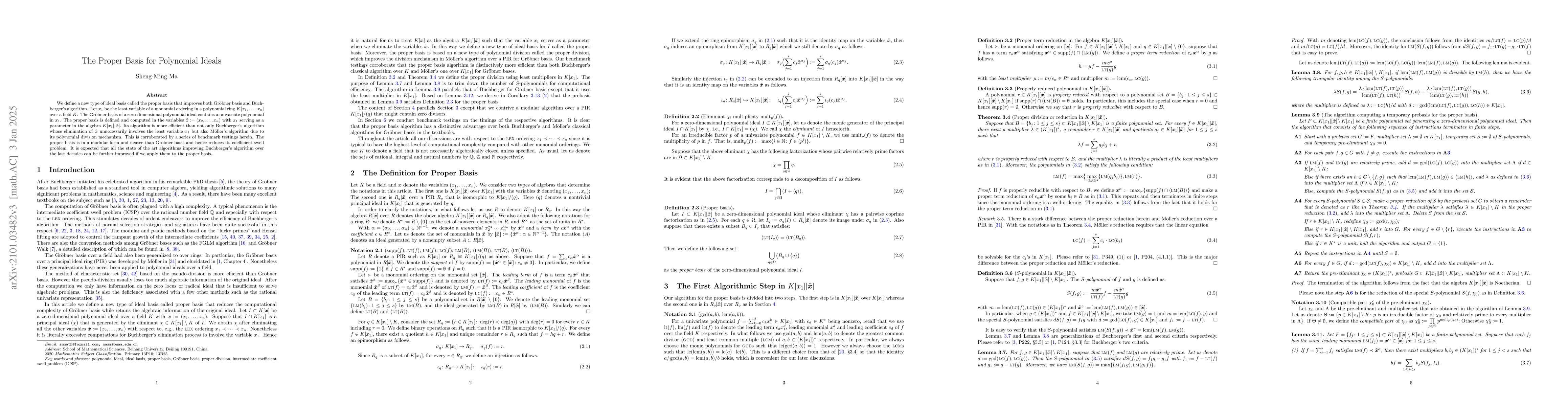 Thumbnail for The Proper Basis for a Zero-dimensional Polynomial Ideal