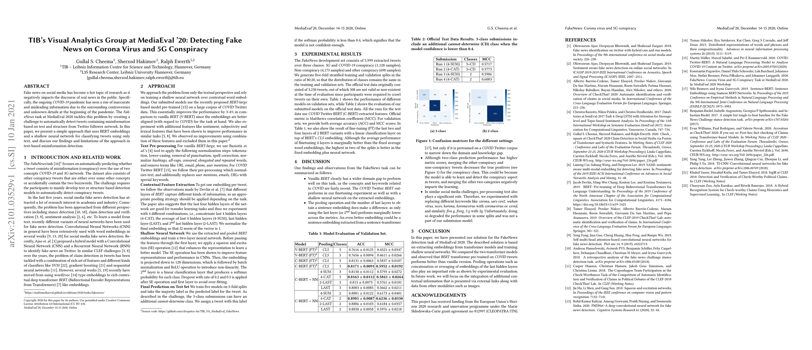 Thumbnail for TIB's Visual Analytics Group at MediaEval '20: Detecting Fake News on
  Corona Virus and 5G Conspiracy