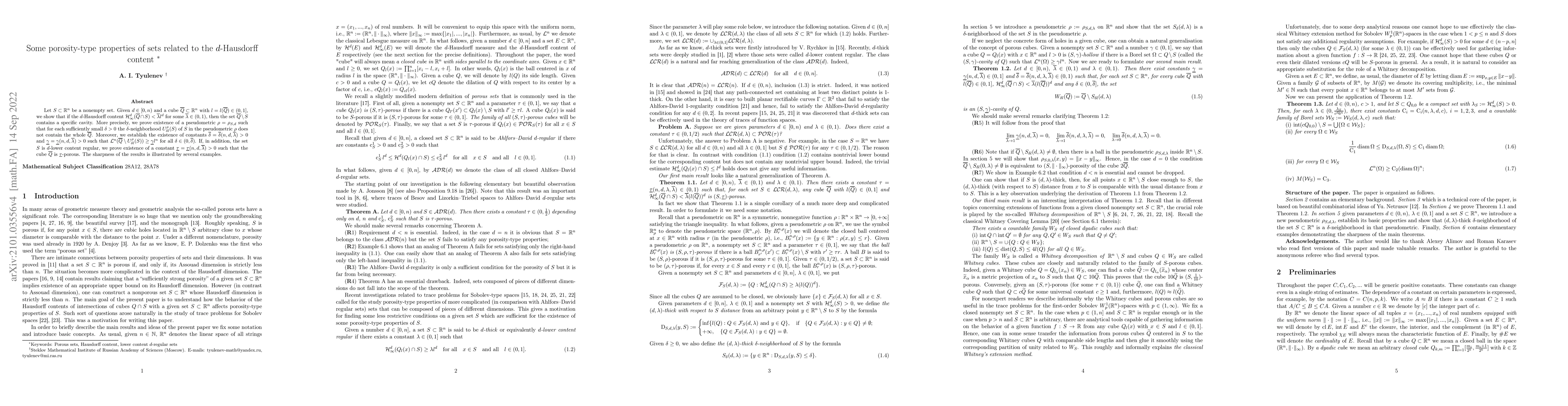 Thumbnail for Some porosity-type properties of sets related to the $d$-Hausdorff
  content