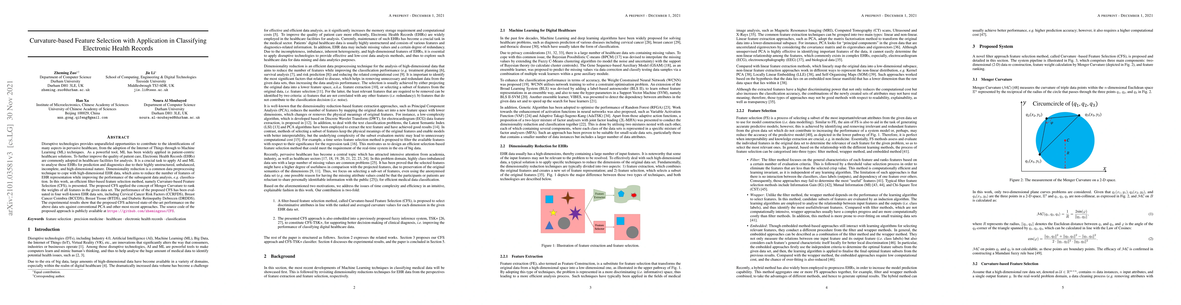 Thumbnail for Curvature-based Feature Selection with Application in Classifying
  Electronic Health Records