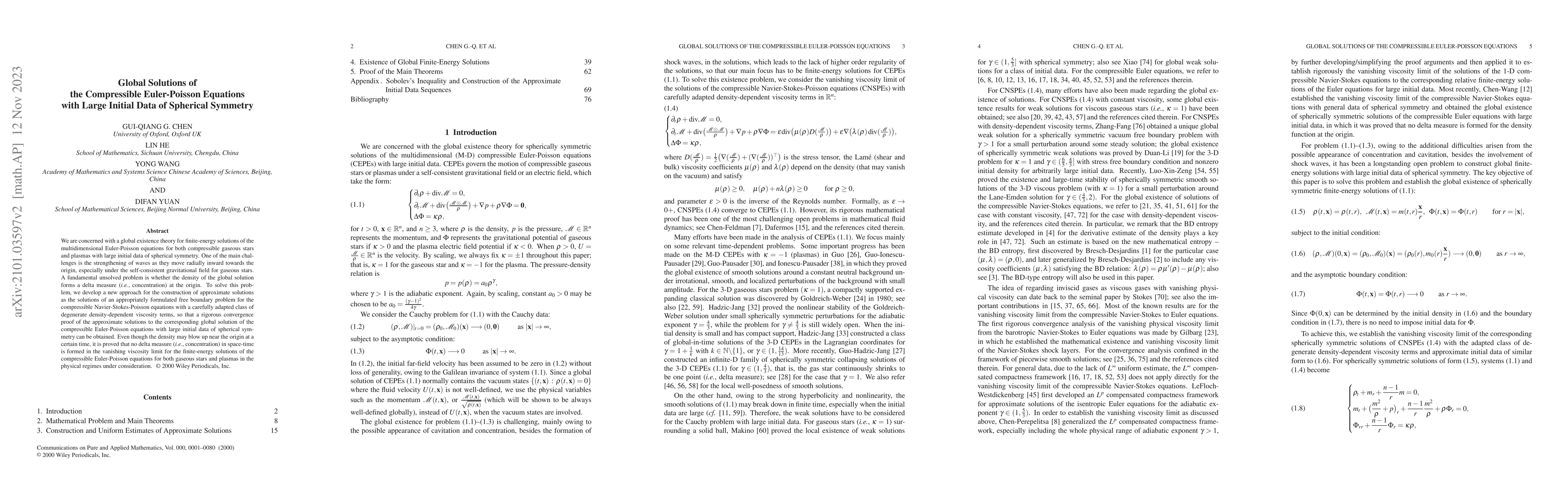 Thumbnail for Global Solutions of the Compressible Euler-Poisson Equations with Large
  Initial Data of Spherical Symmetry