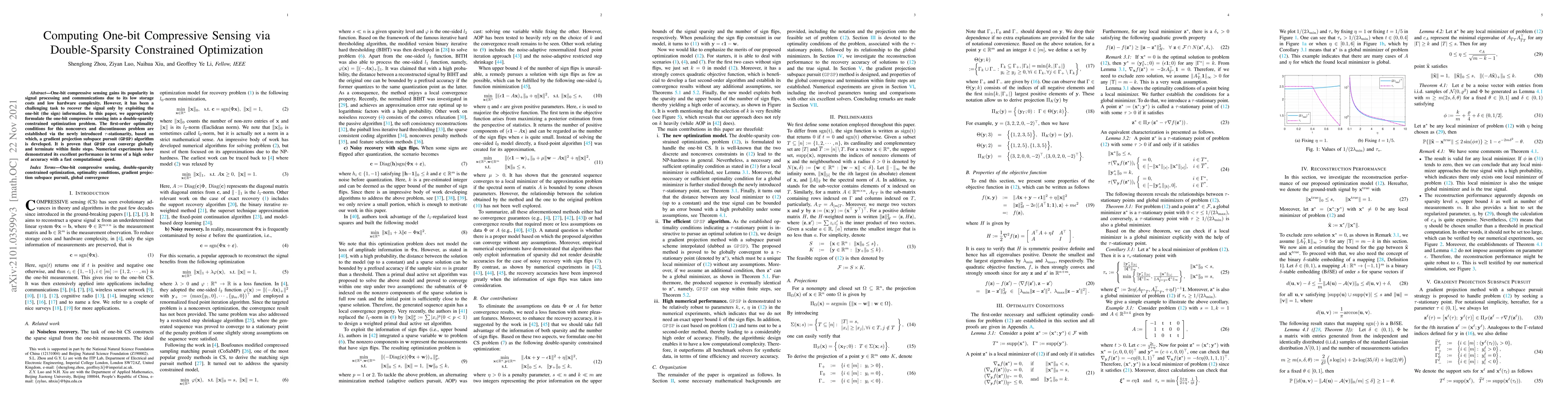 Thumbnail for Computing One-bit Compressive Sensing via Double-Sparsity Constrained
  Optimization